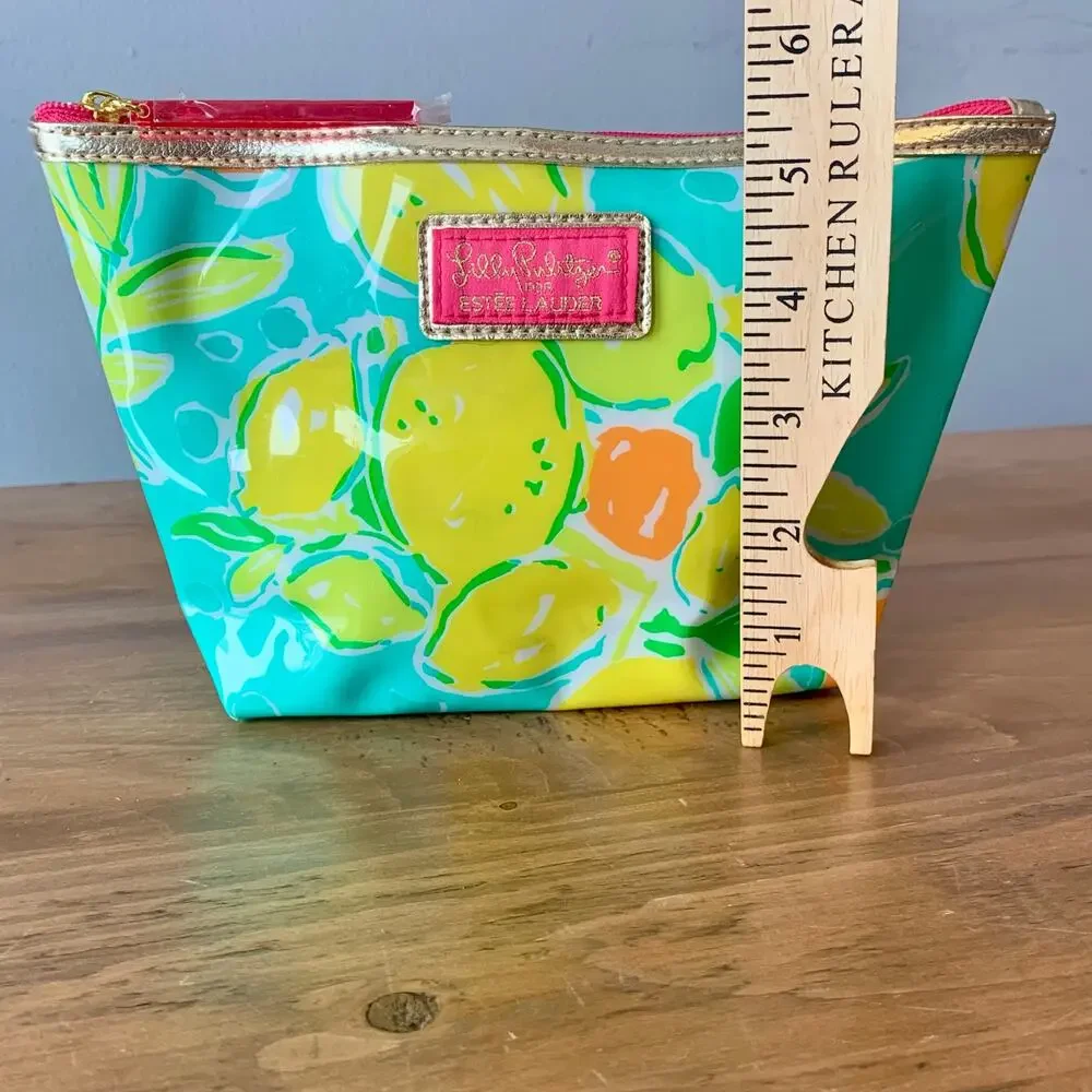 Lily Pulitzer Estee Lauder PVC Plastic Cosmetic Makeup Bag Clutch Floral Green